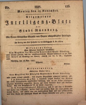 Allgemeines Intelligenz-Blatt der Stadt Nürnberg Montag 19. November 1827