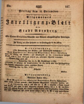 Allgemeines Intelligenz-Blatt der Stadt Nürnberg Freitag 14. Dezember 1827