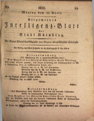 Allgemeines Intelligenz-Blatt der Stadt Nürnberg Montag 14. April 1828