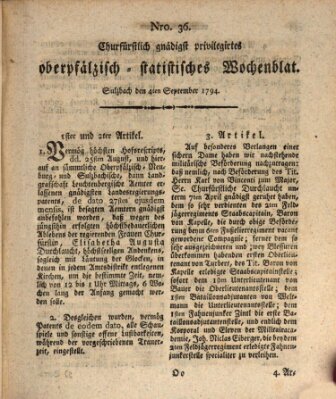 Churfürstlich gnädigst privilegirtes oberpfälzisch-staatistisches Wochenblat (Oberpfälzisches Wochenblat) Donnerstag 4. September 1794