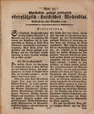 Churfürstlich gnädigst privilegirtes oberpfälzisch-staatistisches Wochenblat (Oberpfälzisches Wochenblat) Donnerstag 22. Dezember 1796
