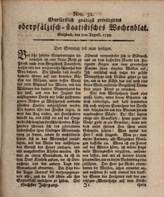 Churfürstlich gnädigst privilegirtes oberpfälzisch-staatistisches Wochenblat (Oberpfälzisches Wochenblat) Donnerstag 8. August 1799