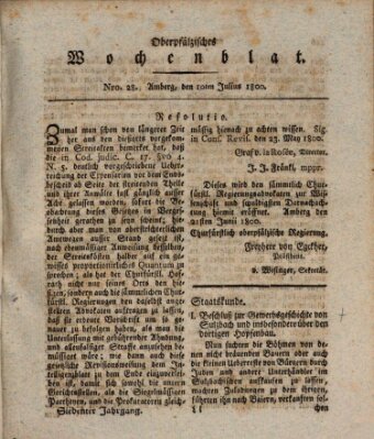 Oberpfälzisches Wochenblat Donnerstag 10. Juli 1800