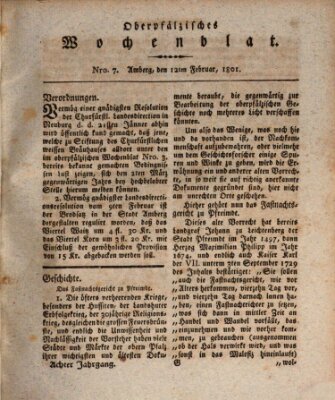 Oberpfälzisches Wochenblat Donnerstag 12. Februar 1801