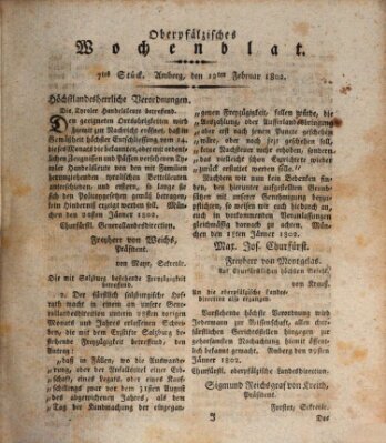 Oberpfälzisches Wochenblat Freitag 12. Februar 1802