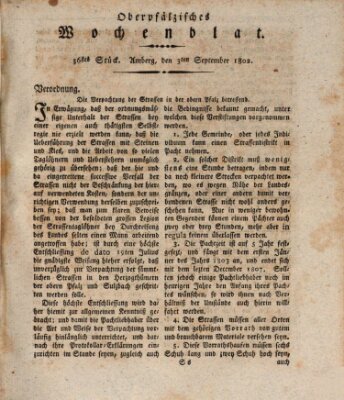 Oberpfälzisches Wochenblat Freitag 3. September 1802