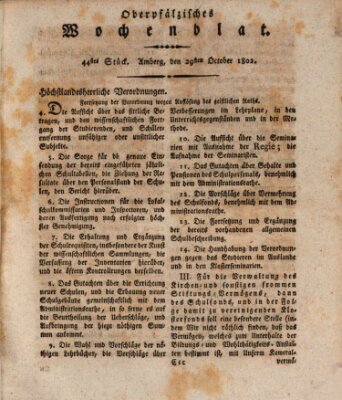 Oberpfälzisches Wochenblat Freitag 29. Oktober 1802