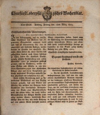 Churfürstl. Oberpfälzisches Wochenblat (Oberpfälzisches Wochenblat) Freitag 18. März 1803