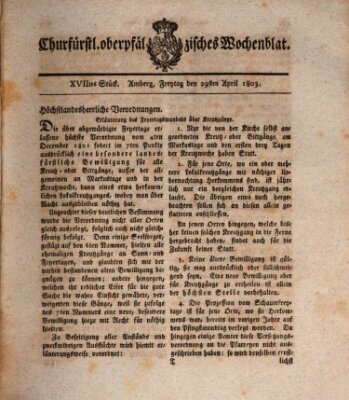 Churfürstl. Oberpfälzisches Wochenblat (Oberpfälzisches Wochenblat) Freitag 29. April 1803