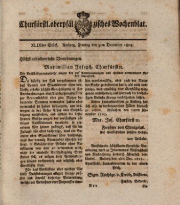 Churfürstl. Oberpfälzisches Wochenblat (Oberpfälzisches Wochenblat) Freitag 9. Dezember 1803