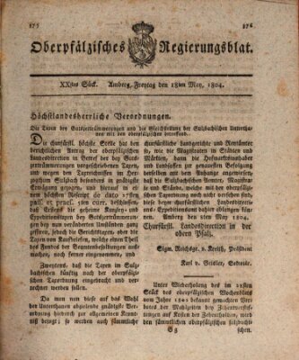 Oberpfälzisches Regierungsblat (Oberpfälzisches Wochenblat) Freitag 18. Mai 1804