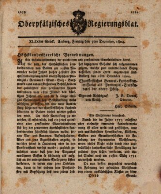 Oberpfälzisches Regierungsblat (Oberpfälzisches Wochenblat) Freitag 7. Dezember 1804