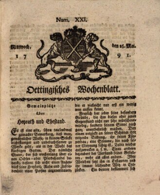 Oettingisches Wochenblatt Mittwoch 25. Mai 1791