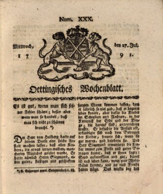 Oettingisches Wochenblatt Mittwoch 27. Juli 1791