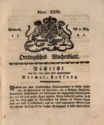 Oettingisches Wochenblatt Mittwoch 3. August 1791
