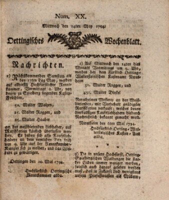 Oettingisches Wochenblatt Mittwoch 14. Mai 1794