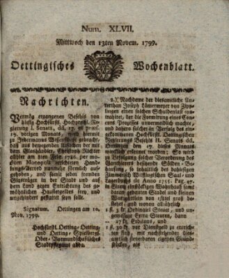 Oettingisches Wochenblatt Mittwoch 13. November 1799