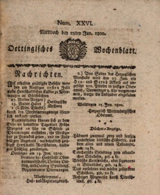 Oettingisches Wochenblatt Mittwoch 25. Juni 1800