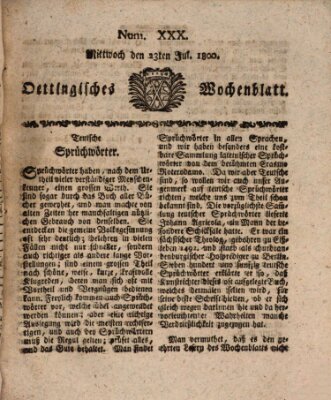 Oettingisches Wochenblatt Mittwoch 23. Juli 1800