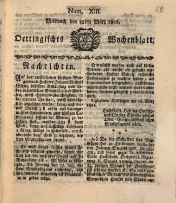 Oettingisches Wochenblatt Mittwoch 25. März 1801