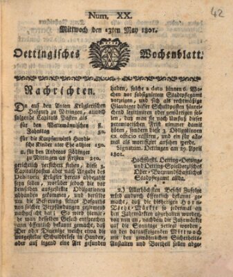 Oettingisches Wochenblatt Mittwoch 13. Mai 1801