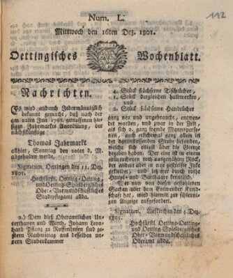 Oettingisches Wochenblatt Mittwoch 16. Dezember 1801
