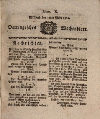 Oettingisches Wochenblatt Mittwoch 10. März 1802