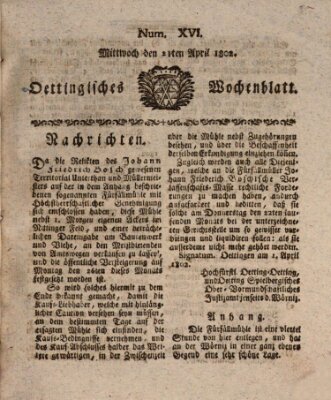 Oettingisches Wochenblatt Mittwoch 21. April 1802