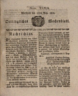Oettingisches Wochenblatt Mittwoch 18. August 1802