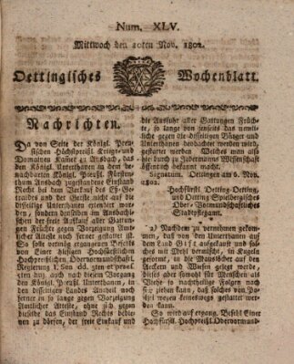Oettingisches Wochenblatt Mittwoch 10. November 1802