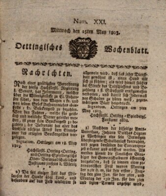 Oettingisches Wochenblatt Mittwoch 25. Mai 1803