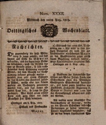 Oettingisches Wochenblatt Mittwoch 10. August 1803