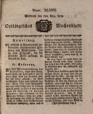 Oettingisches Wochenblatt Mittwoch 7. Dezember 1803