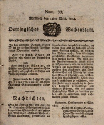 Oettingisches Wochenblatt Mittwoch 14. März 1804