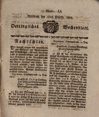 Oettingisches Wochenblatt Mittwoch 18. Dezember 1805