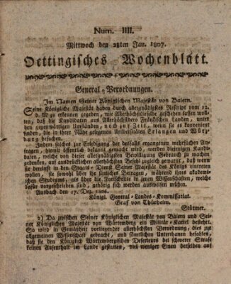 Oettingisches Wochenblatt Mittwoch 28. Januar 1807