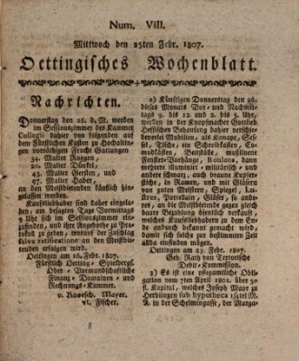 Oettingisches Wochenblatt Mittwoch 25. Februar 1807