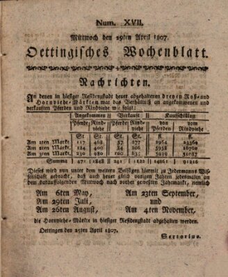 Oettingisches Wochenblatt Mittwoch 29. April 1807