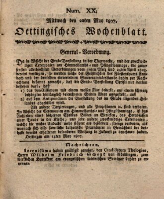 Oettingisches Wochenblatt Mittwoch 20. Mai 1807