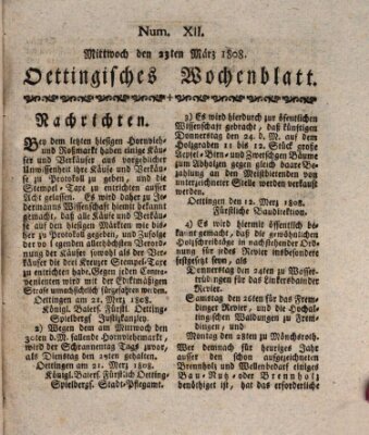 Oettingisches Wochenblatt Mittwoch 23. März 1808