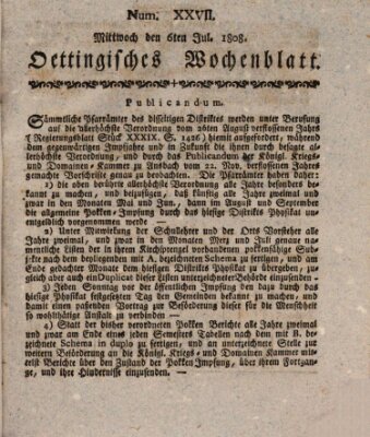 Oettingisches Wochenblatt Mittwoch 6. Juli 1808