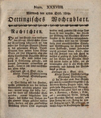 Oettingisches Wochenblatt Mittwoch 27. September 1809
