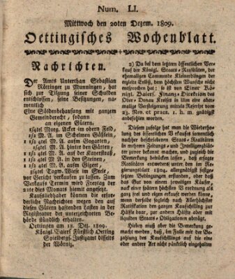 Oettingisches Wochenblatt Mittwoch 20. Dezember 1809