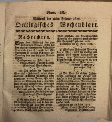 Oettingisches Wochenblatt Mittwoch 28. Februar 1810