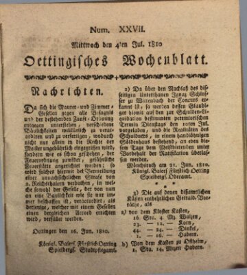 Oettingisches Wochenblatt Mittwoch 4. Juli 1810