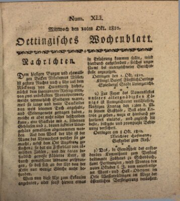 Oettingisches Wochenblatt Mittwoch 10. Oktober 1810