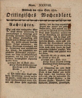 Oettingisches Wochenblatt Mittwoch 18. September 1811