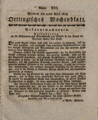 Oettingisches Wochenblatt Mittwoch 21. April 1813