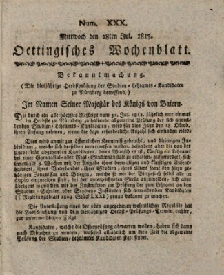 Oettingisches Wochenblatt Mittwoch 28. Juli 1813