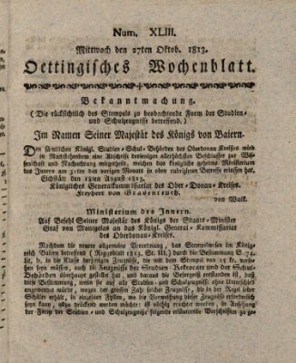 Oettingisches Wochenblatt Mittwoch 27. Oktober 1813